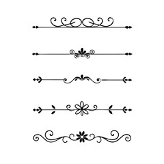 Page Divider And Design Elements. Set of Various Simple Black Divider Design, Assorted Divider Collection Template Vector. Collection of floral dividers elements mega decoration for Calligraphy.
