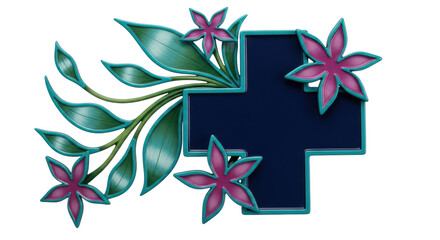 Isolated Medical Cross with Floral Design