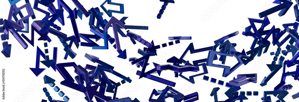 Poster dynamic background image featuring numerous 3d blue arrows pointing in various directions.