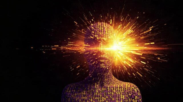 Brainwave Burst: Digital persona experiences a bright, dynamic burst of energy representing thought, insight, and innovation.