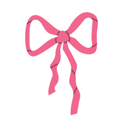 Elegant Pink Decorative Bow with Flowing Loops &ndash; Vector Illustration on White Background for Gift Wrapping, Celebrations, Feminine Themes and Creative Design Projects