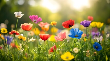 Wildflowers, Meadow, Field, Vibrant Wildflower Meadow in Sunlight