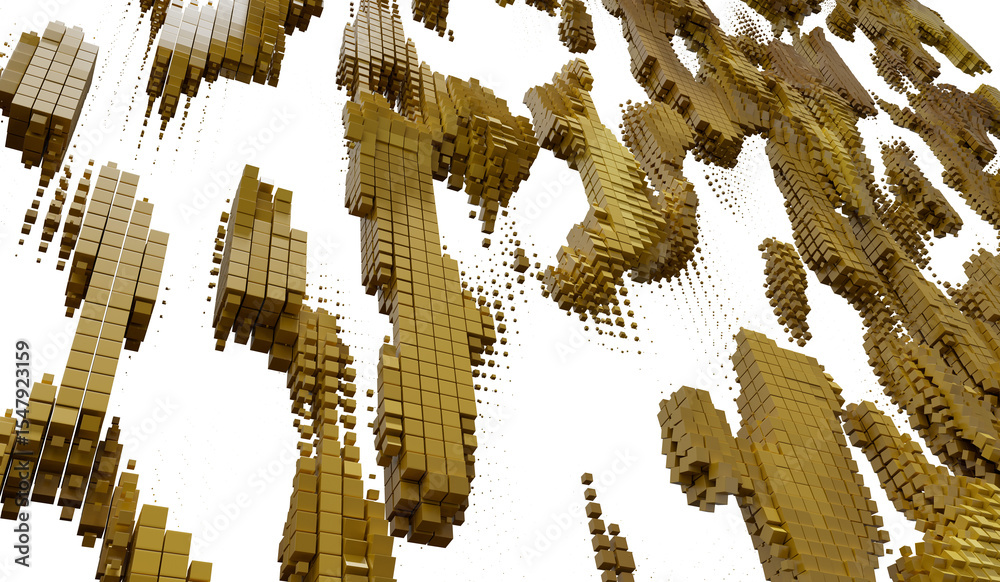 Poster high-resolution image of abstract gold cubes. ideal for digital art, technology, and luxury backgrou