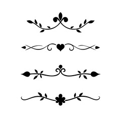 Vector dividers calligraphic line element.Set of Black Hand Drawn Rustic Doodle Design Elements. Decorative Floral Swirls, Scrolls, Text Frames, Dividers. Vintage Vector Illustration. 
