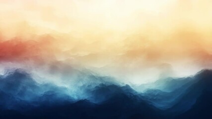 A majestic abstract watercolor landscape where warm sunrise light meets cool misty mountains, a beautiful backdrop for meditation videos, inspirational content, or corporate presentations.