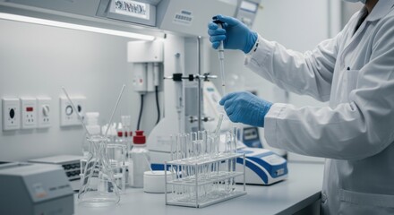 Scientific Research: Dropping Liquid into Test Tubes in Laboratory