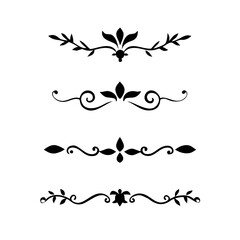 Vector dividers calligraphic line element.Set of Black Hand Drawn Rustic Doodle Design Elements. Decorative Floral Swirls, Scrolls, Text Frames, Dividers. Vintage Vector Illustration. 
