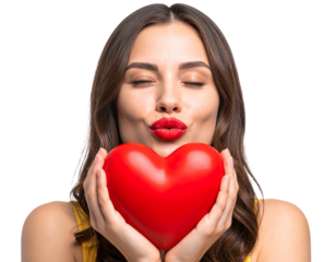 Playful Winking Emoji Blowing a Red Heart Kiss, Isolated on Transparent PNG