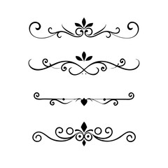 Vector dividers calligraphic line element.Set of Black Hand Drawn Rustic Doodle Design Elements. Decorative Floral Swirls, Scrolls, Text Frames, Dividers. Vintage Vector Illustration. 
