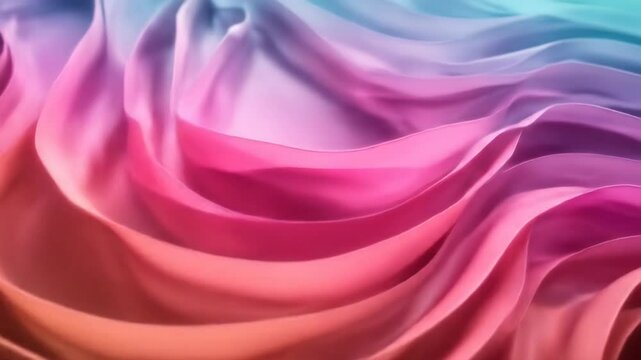 A flowing wave of colorful fabric undulating softly. highlighting the smooth texture and vibrant gradients of pink and blue.