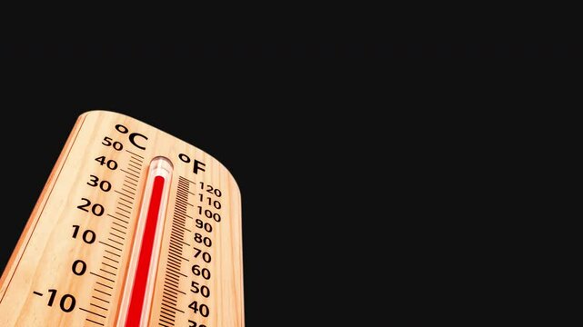 Wooden thermometer indicating high temperature isolated by the alpha channel (transparent background). Global warming and climate change concept.