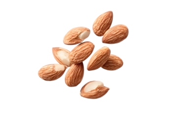 Flying Almond nuts  isolated  on white background. Raw Almonds Collection. Top view. Flat lay. Ai Generated Images