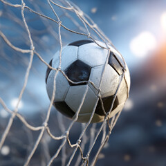 soccer ball flying into goal net