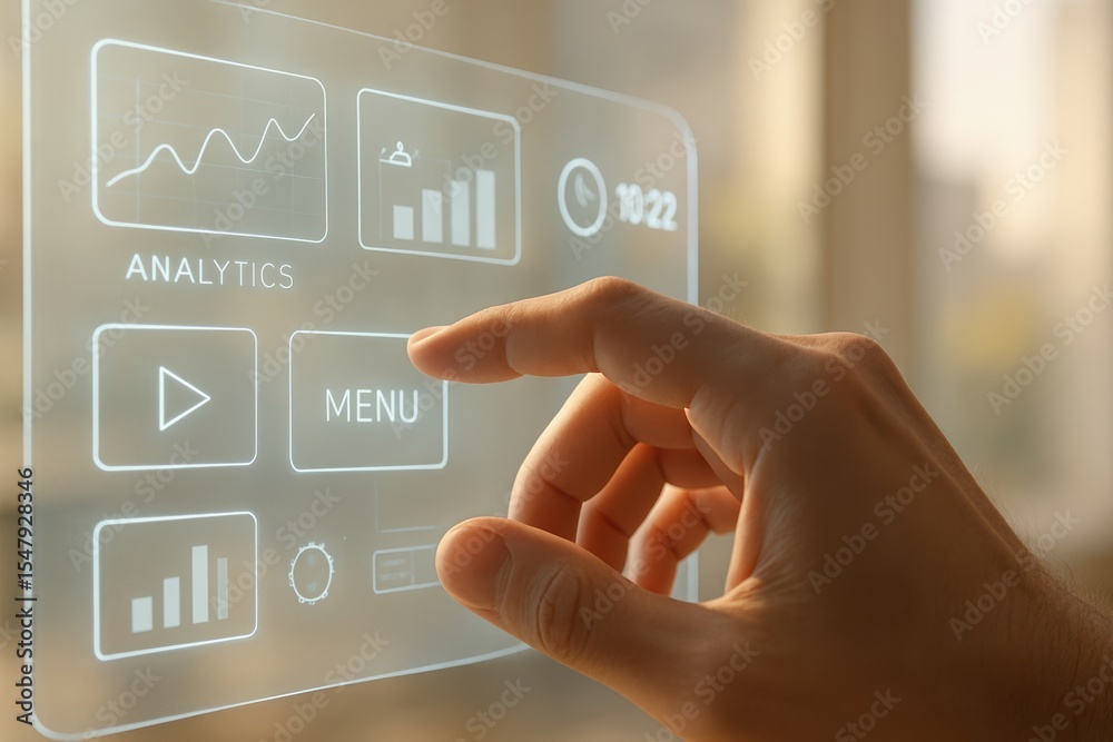 Aufkleber touchscreen interaction with graphs and menus for data analytics in modern office environment