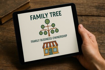 Family Tree Concept Illustrating Family Business Ownership on Digital Tablet Screen