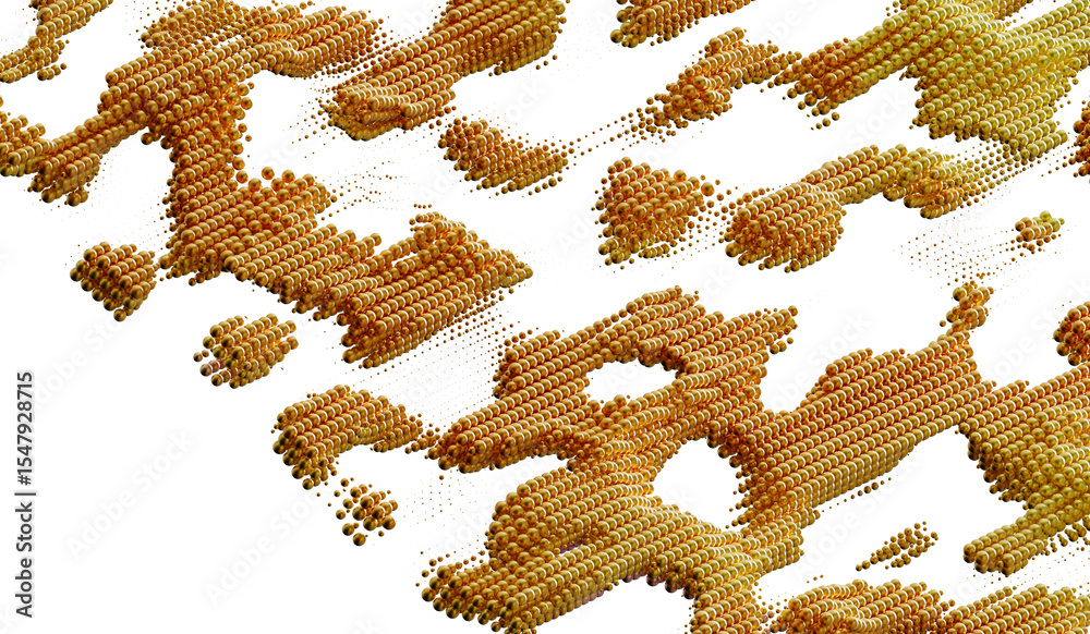 Poster 3d render of abstract gold spheres forming a unique pattern. ideal for backgrounds, textures, and de