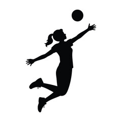 Silhouette of a Woman Jumping to Hit a Volleyball