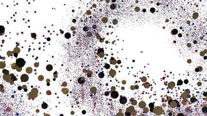 Festive confetti background. Red, blue, gold, black circles. Perfect for party invitations, celebrations