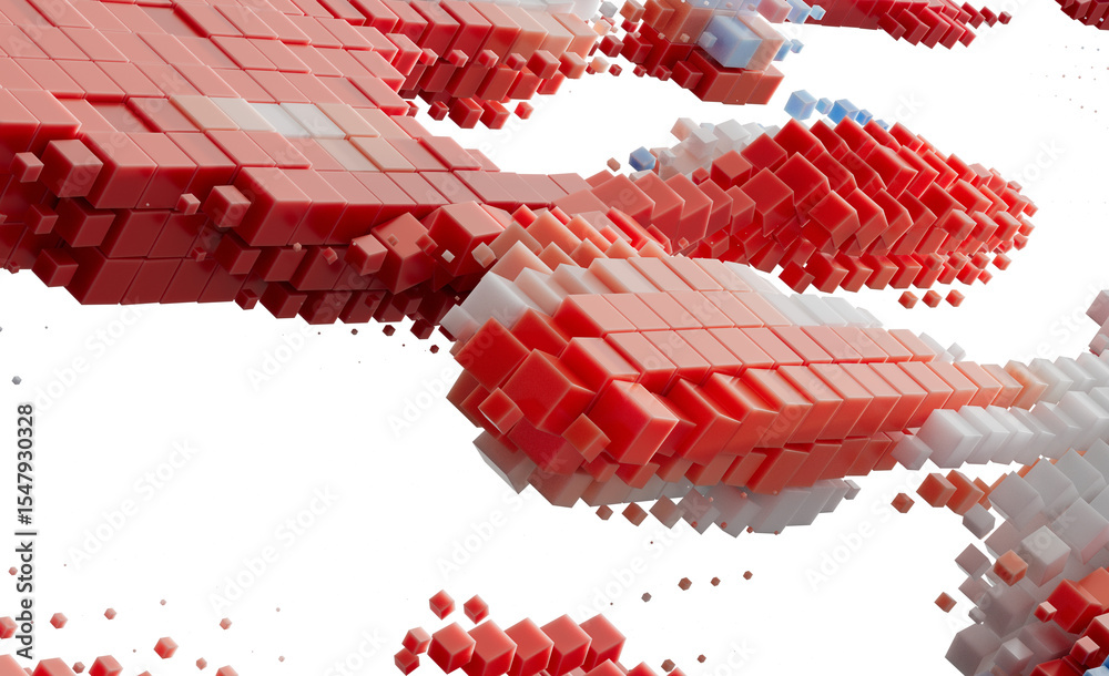 Poster Abstract Red and White Cube Array Stock Photo: Technology, Data, Digital