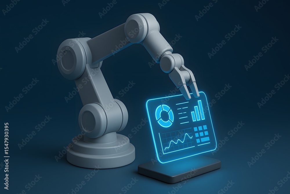 Aufkleber Robotic Arm with Charts and Data Visualization in a Modern Setting