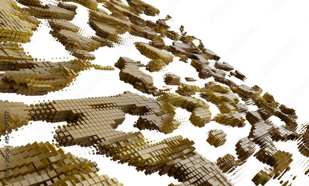 Poster 3d render of abstract gold cube wave. perfect for tech, data, or digital backgrounds.