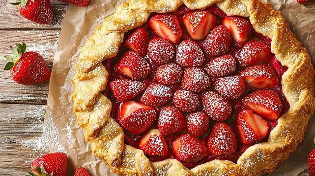 strawberry rhubarb galette zoom in video