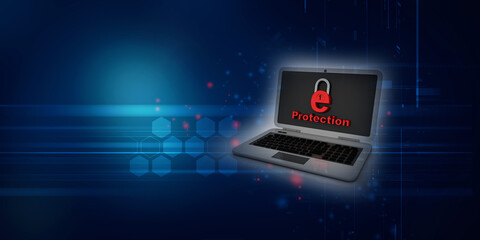 3d rendering E-mail symbol protection lock near laptop. Internet security concept