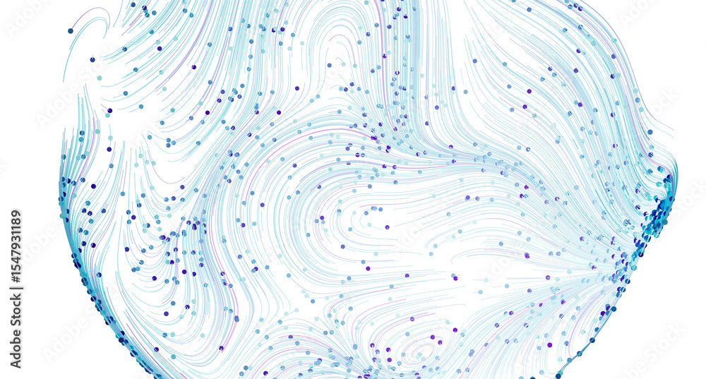 Aufkleber swirling blue lines and dots,abstract data visualization, technology concept.