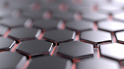 Obraz premium Close-up of a sleek, hexagonal mesh pattern showcasing metallic textures and modern design elements.