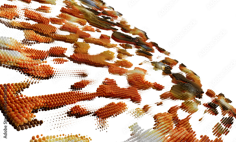 Poster 3D rendered abstract background with orange spheres forming a wavy pattern. Perfect for technology, design, and art projects.