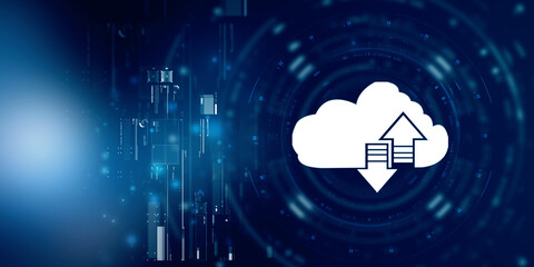 2d illustration uploading downloading arrow with cloud 
