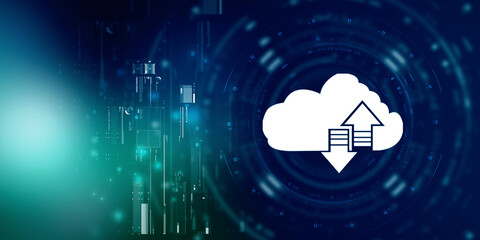 2d illustration uploading downloading arrow with cloud 
