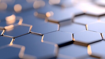 Obraz premium Close-up view of metallic hexagonal structures, showcasing modern design and innovation in technology and engineering.