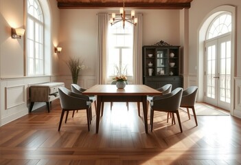 Sophisticated dining room with gateleg table and wall sconces