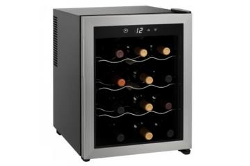 Wine cooler storing bottles at perfect temperature on transparent background