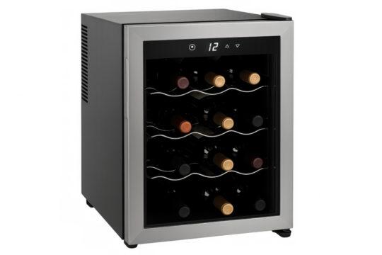 Wine cooler storing bottles at perfect temperature on transparent background