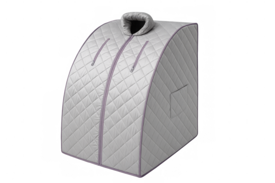 Portable home sauna showing zipper closure on transparent background