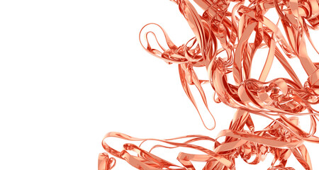 Rose gold metallic ribbon swirls on white background. Perfect for luxurious designs and modern art.