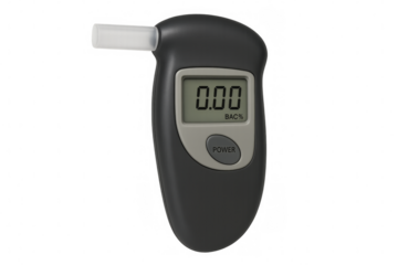 Breathalyzer showing zero alcohol level on transparent background