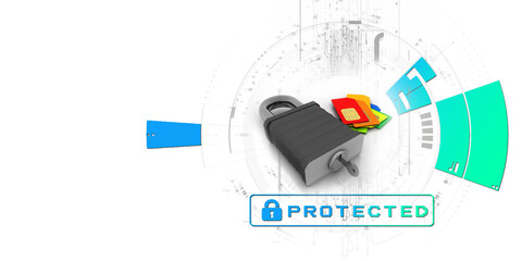 3d render Sim card with padlock
