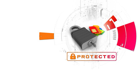 3d render Sim card with padlock
