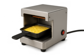 Raclette machine melting cheese on transparent background