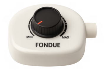 Fondue pot temperature control dial set to minimum setting on transparent background