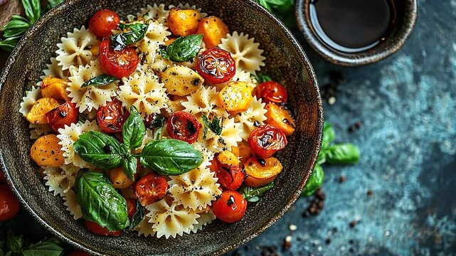 roasted vegetable farfalle zoom in video