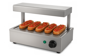 Food warmer keeping bruschetta warm with transparent background