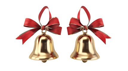 Two Christmas bells with red ribbons isolated on a white background 3D render