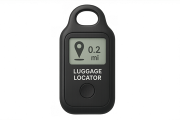 Luggage locator device displaying distance on transparent background