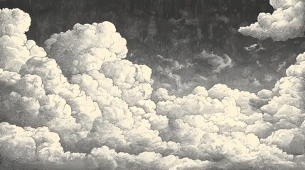 Hand-drawn clouds, pencil sketch sky cloudscape, outline sketching cloud vintage vector engraved background