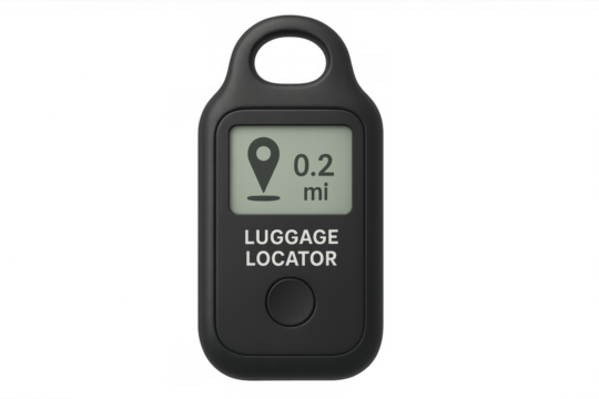 Luggage locator device displaying distance on transparent background