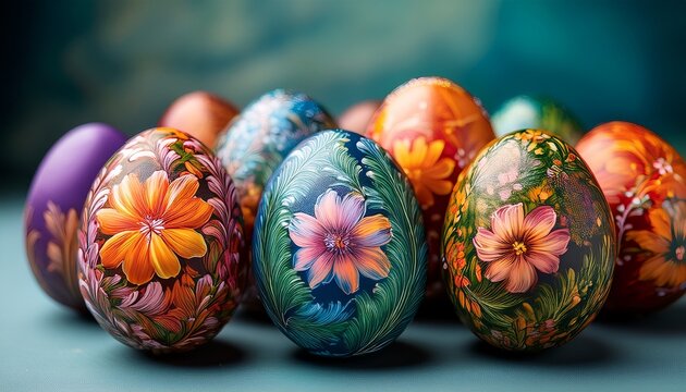 vibrant painted easter eggs with floral detail in stunning close up generative ai - Powered by Adobe